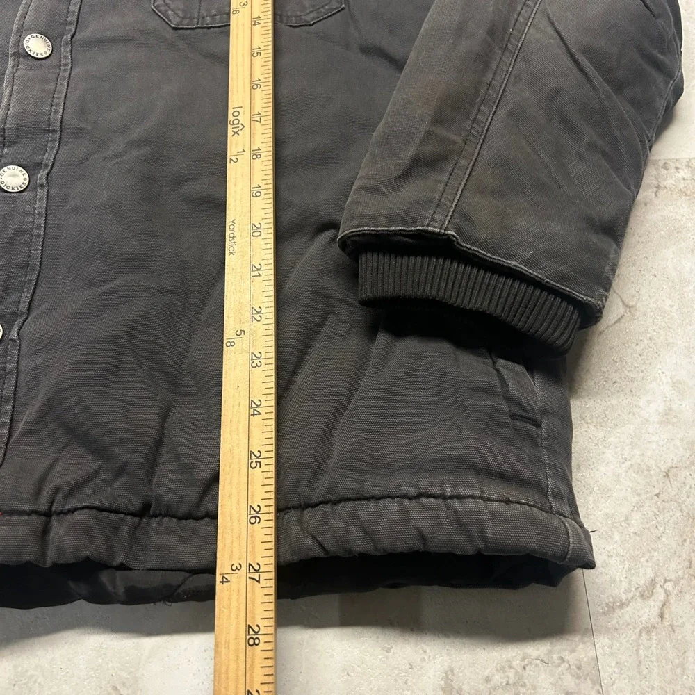 Genuine Dickies Hooded Work Jacket Black Canvas Men Medium Quilted Lined Coat